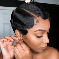Perruques YWhair Shanghai Wave Water Wave Pixie Cut, fabriquées à la machine, en cheveux humains, pleine densité, naturelles, 100% cheveux Remy