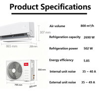 Unidad de Aire Acondicionado Inverter de 1 HP, Eléctrica, Frío/Calor, Montaje en Pared, Funcionamiento Silencioso, Dirección del Aire Ajustable, Uso Doméstico y Hotelero, Clase A++