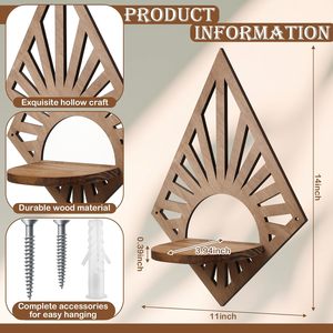 Étagères flottantes vintage style bohème mi-siècle moderne, porte-plantes en bois brun, fixation murale durable pour chambre d'enfant et salon - Product Image 3