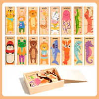 Puzzle Hewan Kotak Kayu Puzzle Montessori Kayu Mainan Edukasi Pembelajaran Mainan Sensorik untuk Anak Prasekolah Grosir
