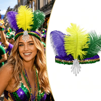 Serre-tête à plumes Mardi Gras pour femme, violet, vert, or, avec sequins et strass, couronne, accessoires de cheveux pour carnaval, festival, fête