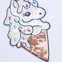 Patch brodé licorne mignonne, crème glacée, étoile, paillettes, appliqué dessin animé, thermocollant ou à coudre pour vêtements d'enfants, sacs, DIY, vente en gros, personnalisé