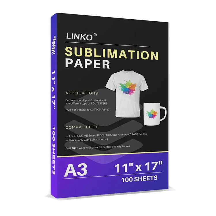 LINKO 120gsm Fast Dry A3 A4 Size Sublimation Paper Heat Transfer Paper for Mug Cotton Printing Sublimation Printer A3 A4 Use