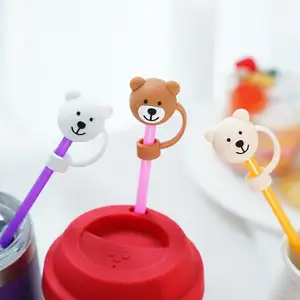 10mm Silicone Cute Little Bear Straw Cover Straw Dust Proof Protective Cover