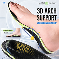 Semelles intérieures respirantes en fibre maillée avec support de voûte plantaire 3D en TPU, anti-torsion, talon et avant-pied en gel, absorption des chocs, pour soulager les pieds