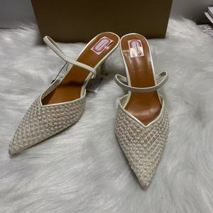 2026 Summer Fashionable Red Mesh Beads High Heels Korean Style Pointed Toe <b>Half</b>-<b>Slip</b> <b>Slip</b>-On Versatile Outdoor Height Increasing - Product Image 4