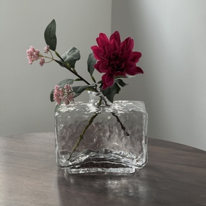 Jarrón de Vidrio Rectangular Hecho <span class=keywords><strong>a</strong></span> Mano, Jarrón de Vidrio Cuadrado con Ondas de Agua, Jarrón de Cristal para Flores, Centro de Mesa para Comedor, Oficina y Hogar - Product Image 2