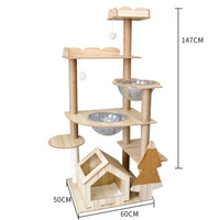 Tour pour chat en bois Ustovian, grand arbre à chat avec niche confortable, griffoir multi-étages, mobilier pour animaux de compagnie pour chats d'intérieur