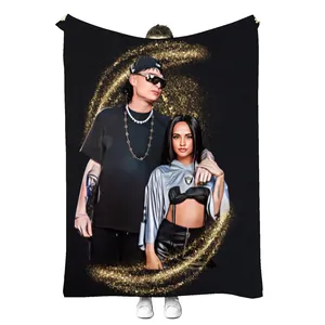 Peso Pluma & Becky G Estampado a dos caras 2 imágenes diferentes Sherpa Fleece sofá mantas de franela