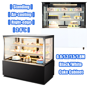 Vitrine à gâteaux noire/blanche, à refroidissement par air, sur pied/à poser, incurvée/à bord droit, avec éclairage LED et porte coulissante - Product Image 3
