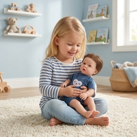 Poupée Reborn réaliste en silicone de 12 pouces, faite à la main, nouveau-né réaliste avec salopette à motif d'ours, cadeau pour filles et collectionneurs