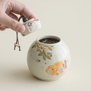 Boîte à thé en céramique peinte à la main MSH en forme de <span class=keywords><strong>poisson</strong></span> <span class=keywords><strong>rouge</strong></span> avec couvercle en bois, pot de rangement hermétique <span class=keywords><strong>rond</strong></span> pour thé en vrac, herbes et épices - Product Image 4