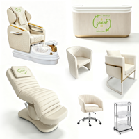 Mobilier de salon de beauté : Lit de massage facial électrique, fauteuil de pédicure, comptoir d'accueil, canapé d'attente, chariot de service