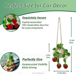 Mini <b>Car</b> Flower Decor Hangings Auto <b>Hook</b> Woven Crochet Strawberry Pot Plant for <b>Car</b> Pendant - Product Image 6