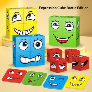 Gioco Educativo Transfrontaliero <span class=keywords><strong>per</strong></span> <span class=keywords><strong>Bambini</strong></span>: Mini Cubo Magico con Blocchi <span class=keywords><strong>di</strong></span> Costruzione in Plastica, Gioco da Tavolo Interattivo con Espressioni Divertenti e Faccine Sorridenti - Product Image 1
