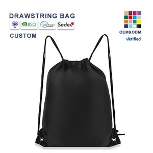 OEM Polyester Draw String Sports Travel <b>Backpack</b> Gym Bag Waterproof Custom Logo Promotional Fitness Reflective <b>Drawstring</b> Bag - Product Image 1