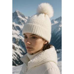 Berretto importato Luminos <span class=keywords><strong>Butik</strong></span> bianco foderato in lana con pompon BERE1136-White99 - Product Image 2