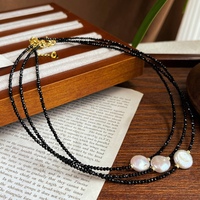 Collier de perles d'été tendance, collier baroque fin à perles, colliers noirs pour femmes
