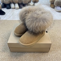Bottes de neige pour femme à tige basse, en fourrure de renard, en cuir de vachette, doublure en fourrure artificielle, chaudes, pour l'hiver 2026, pour le commerce transfrontalier, grandes tailles
