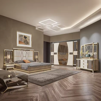 Ensemble de meubles de chambre à coucher de luxe de style turc avec éclairage LED, 8 pièces, taille King, lit moderne avec miroir pour la maison, salon