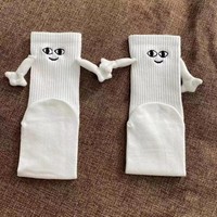 Chaussettes en coton tricotées à motif de mains magnétiques, mi-mollet, absorbantes, amusantes, assorties pour couple, personnalisables, cadeau d'automne