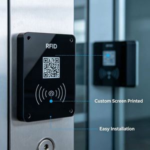 Panneau acrylique noir personnalisé imprimé à l'écran avec trous de fixation, plaque de contrôle d'accès pour lecteur de cartes RFID et scanner de codes QR - Product Image 1