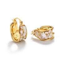Boucles d'oreilles clous rétro élégantes en nacre d'ormeau plaqué or véritable, forme U large, style vintage, luxe léger