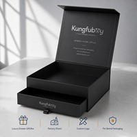 Boîte cadeau noire rigide personnalisée avec couvercle magnétique et tiroir inférieur coulissant pour portefeuille en cuir, montre, bijoux, ensembles de soins pour hommes