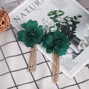 European American Popular Floral Zinc Alloy Drop <b>Earrings</b> Geometric <b>Hook</b> Long Silver Plated Women's Anniversary Crystal - Product Image 5