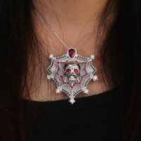 Nouveauté HipHop crâne glacé 925 argent sterling gravé sur le thème d'Halloween moissanite pierre précieuse pendentif boucle d'oreille ensemble de bijoux