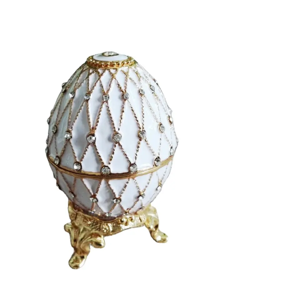 Color blanco huevo con bisagras caja de la baratija de metal para las vacaciones uso
