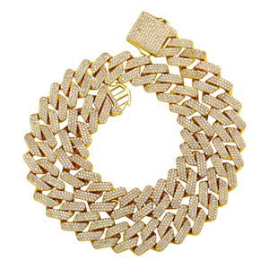 สร้อยคอฮิปฮอปแร็ปสไตล์ยุโรปและอเมริกาสำหรับผู้ชาย ทองแดงคุณภาพสูงประดับเพชรเซอร์โคเนีย ขนาด 20 มม. ดีไซน์โซ่คิวบาสุดพิเศษ ขายส่ง - Product Image 3