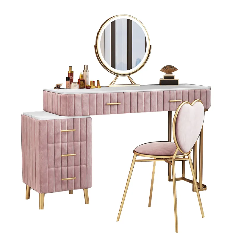 Nordic Moderne Minimalistische En Delicate Marmer Dressoir Met Liefde Stoel En Spiegel En Nachtkastje