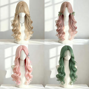 Perruque naturelle longue bouclée avec frange latérale, perruque complète en dentelle 13x6 avec cheveux synthétiques haute température pour femmes - Product Image 5