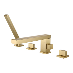 Robinet <span class=keywords><strong>de</strong></span> baignoire <span class=keywords><strong>de</strong></span> luxe 4 trous en laiton avec douchette, finition noir mat, monocommande, montage sur pont, eau chaude et froide thermostatique - Product Image 3