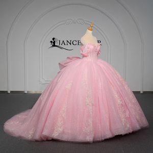 Xybb08-Pz Pastel Pink Quinceanera <b>Ball</b> Gown 3D Floral Corset <b>Glitter</b> Chiffon Natural Dress for Formal Evening Party for - Product Image 3