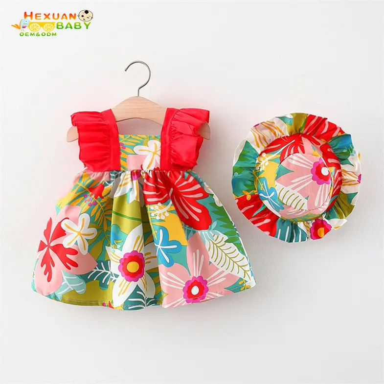 baby girls floral dress kids girl dresses girls cotton dress with hat