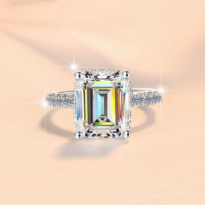 Fine Jewelry 5/10Ct Emerald Diamond Solitaire Rings S925 Sterling Silver VVs1 Large Moissanite Ring Band of Wedding Engagement - Product Image 3