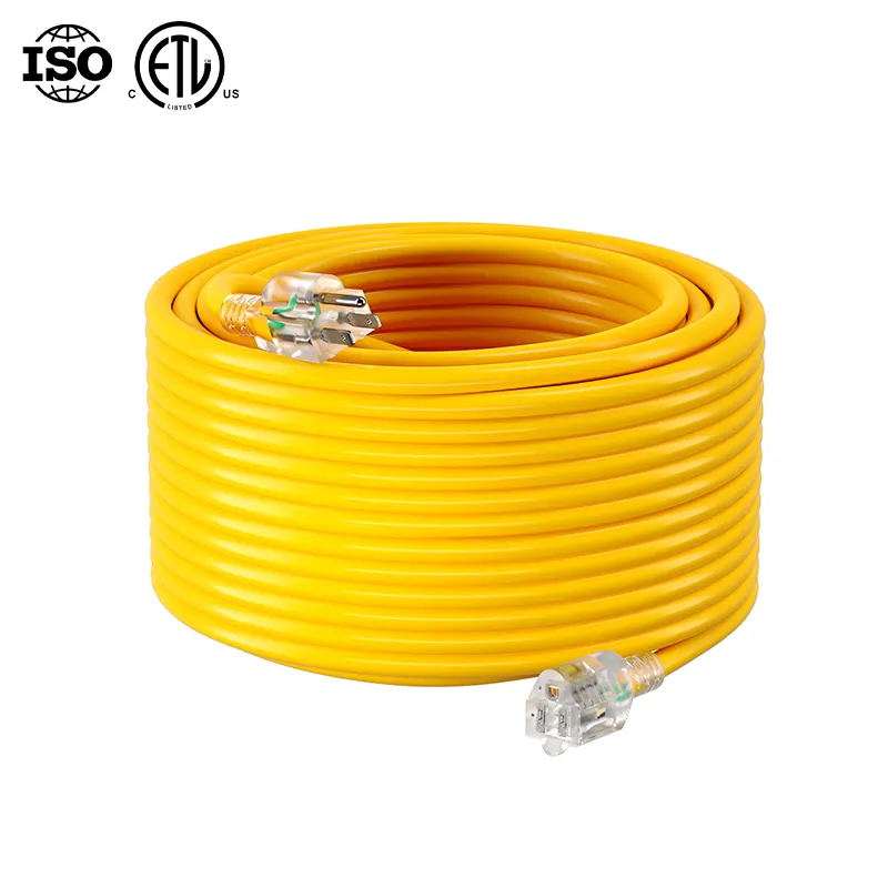 100ft 12/3 SJTW sarı elektrik uzatma kablosu işıklı sonu 5-15P açık uzatma kablosu
