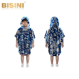 Peignoir à capuche pour garçons et adolescents, design tendance, séchage rapide, matériau de sécurité, motif en porcelaine bleu et blanc, respectueux de l'environnement - Product Image 3