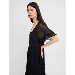 Robe longue en mousseline de soie à manches courtes, transparente, col en V, dos lacé - Product Image 4