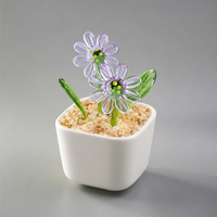 Ornamen Bunga Kaca Mini Bonsai Daisy Ungu Zibo Liuli Buatan Tangan Kustom, Dekorasi Meja, Grosir, MOQ Rendah