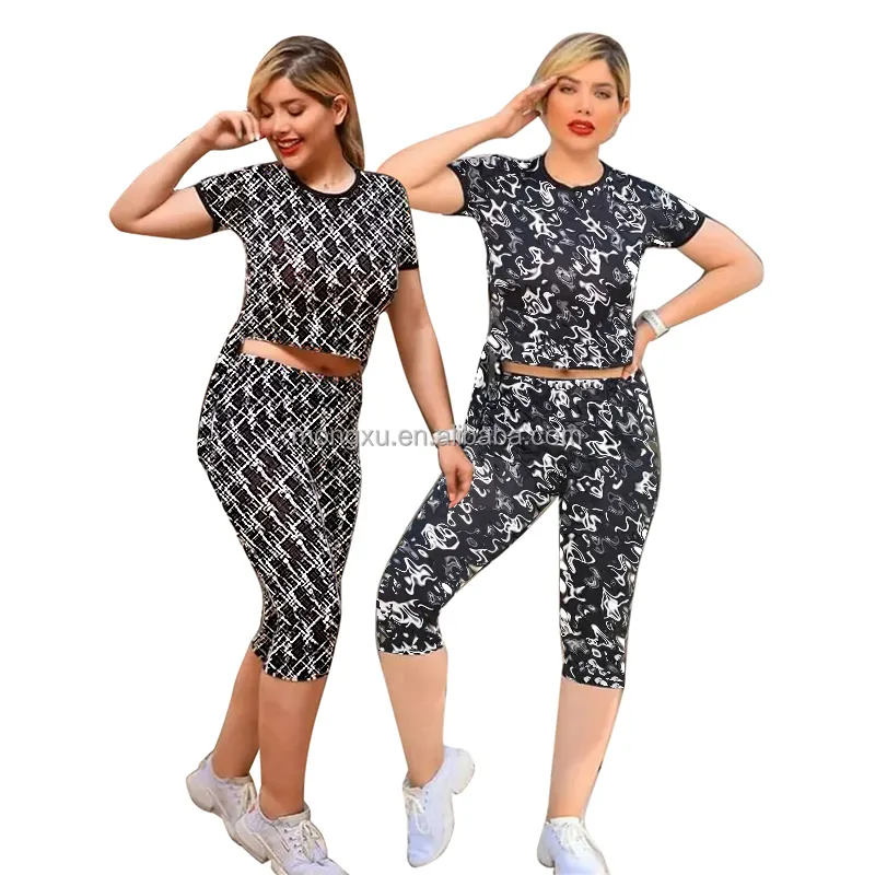 2024 neues Luxus-Marken-Damen-Sommer-Set Kurzarm-Crop-Top-T-Shirt mit Jogginganzug Designer-Druck lässiges 2-teiliges Hosenset