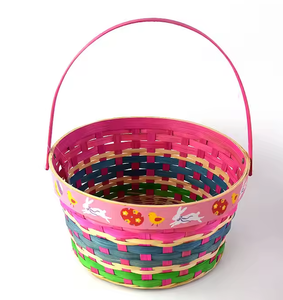 Cesta de bambú plana colorida natural hecha a mano caja de artículos diversos de acabado de boda o Pascua personalizada de artesanías de mimbre de Vietnam - Product Image 5