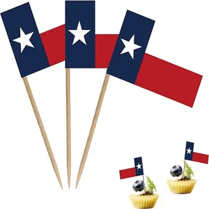 عصا أسنان صغيرة كوكتيل وفاكهة وكعكة كوب كيك ووجبات الطعام لتزيين الحفلات علم ولاية تكساس