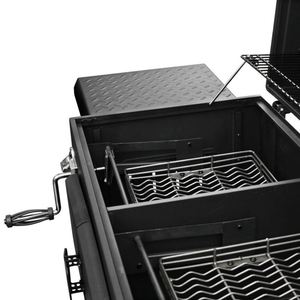 Parrilla de gas y carbón grande para exteriores, resistente, con recubrimiento en polvo, carrito, ahumador sin humo, combo comercial con parrillas de hierro fundido y llama. - Product Image 2