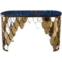 Table console de luxe moderne sur mesure au design spécial, en acier inoxydable doré et marbre à motif écailles de poisson, pour cuisine et appartement