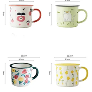 320ml creative colorful enamel mug custom logo print ceramic mugs with brand coffee cups