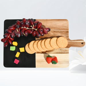 Lot de 3 planches à découper durables en bois d'acacia de taille personnalisée pour un usage domestique-Noir avec application de découpe de fromage - Product Image 1