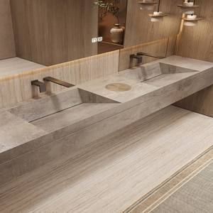 Meuble de salle de bain intelligent avec miroir LED intégré, vasque simple ou double sans joint, et plan de travail en pierre intégré. - Product Image 3